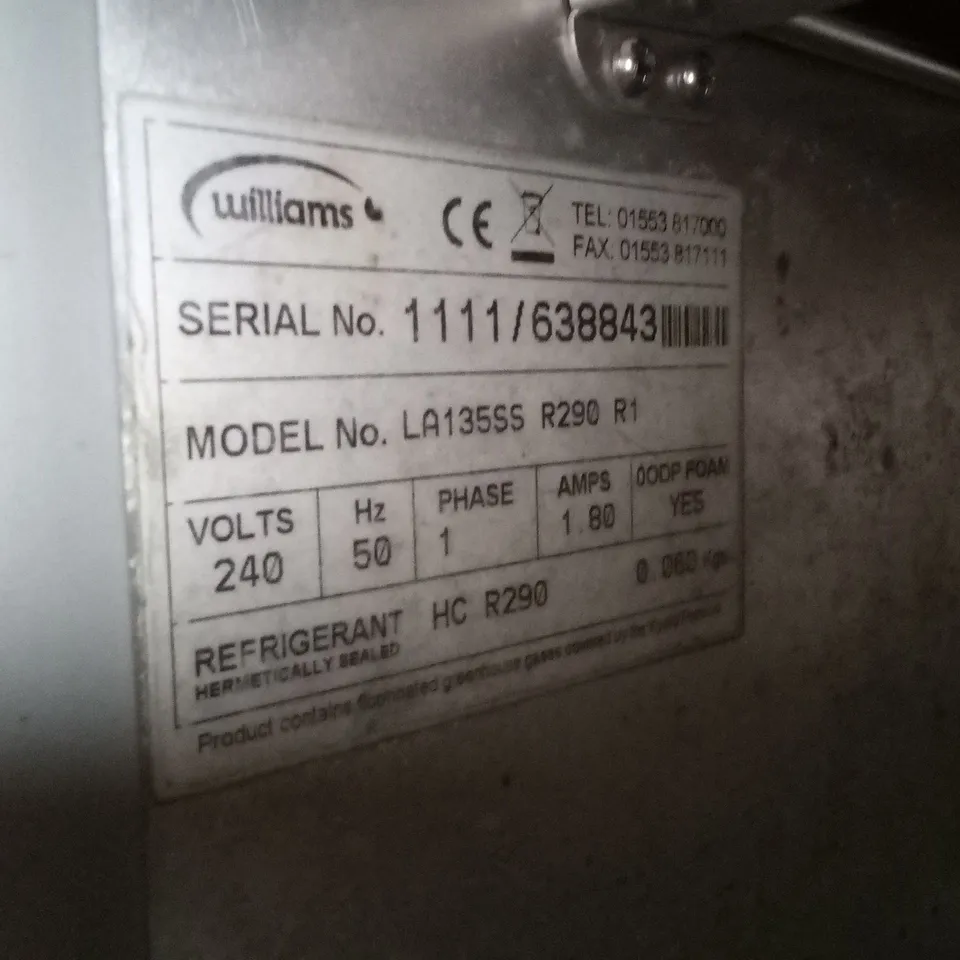 WILLIAM'S LA135SS R290 R1 UNDERCOUNTER FREEZER