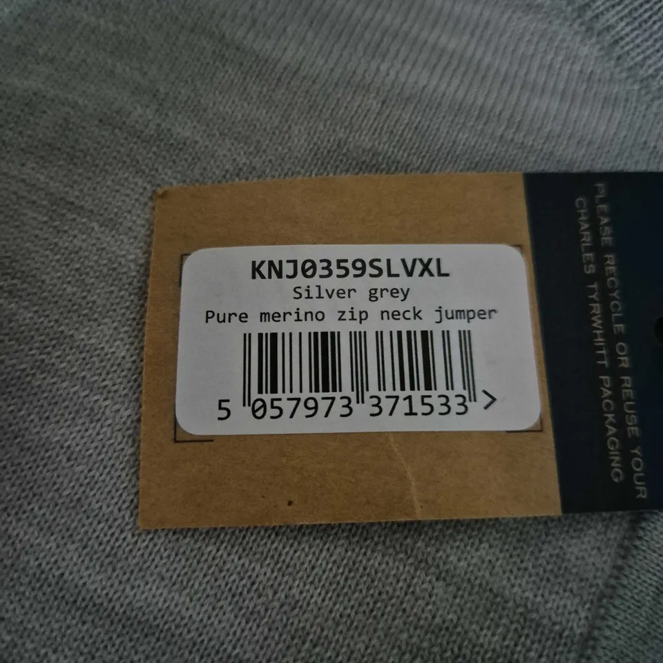 CHARLES TYRWHITT MERINO ZIP-NECK JUMPER – SILVER GREY, MERINO EXTRA FINE