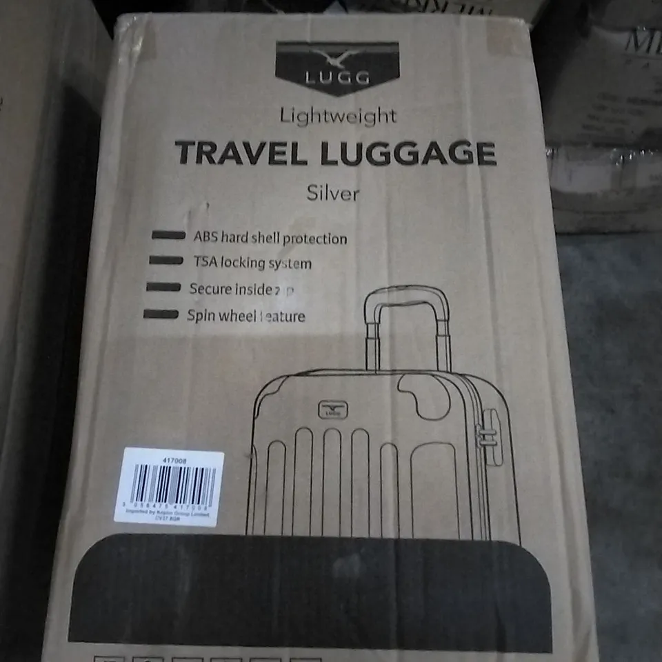 BOXED LUGG LIGHTWEIGHT TRAVEL LUGGAGE SUITCASE - SILVER 