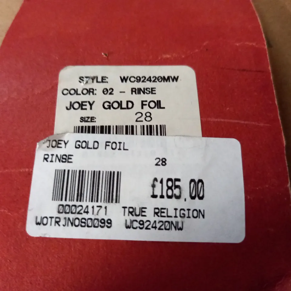 BRAND NEW TRUE RELIGION JOEY GOLD FOIL JEANS - 28