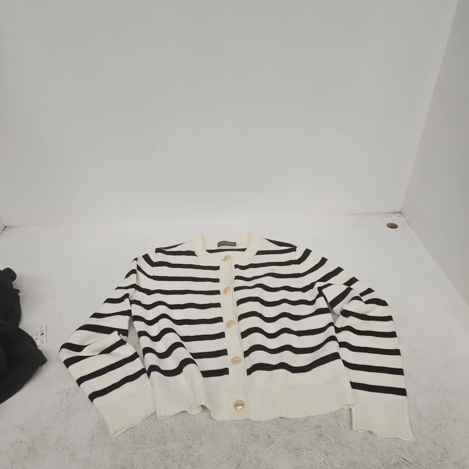 MINT VELVET STRIPED CARDIGAN, WHITE WITH BLACK STRIPES, SIZE M