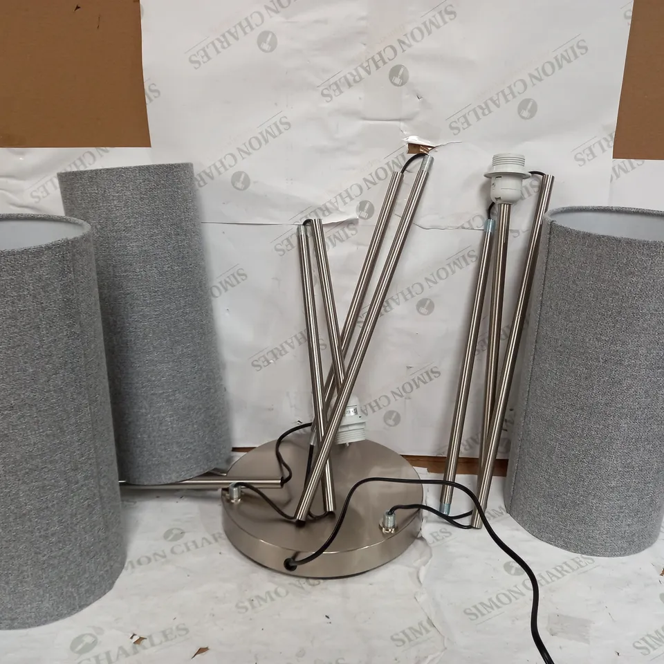 STANDING LAMP IN SLIVER WITH 3 GREY LAMP SHADES