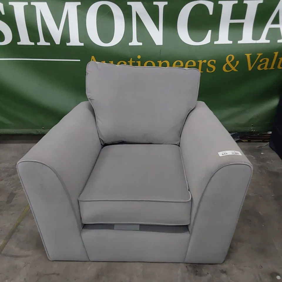 DESIGNER EASY CHAIR PLUSH LIGHT GREY FABRIC 