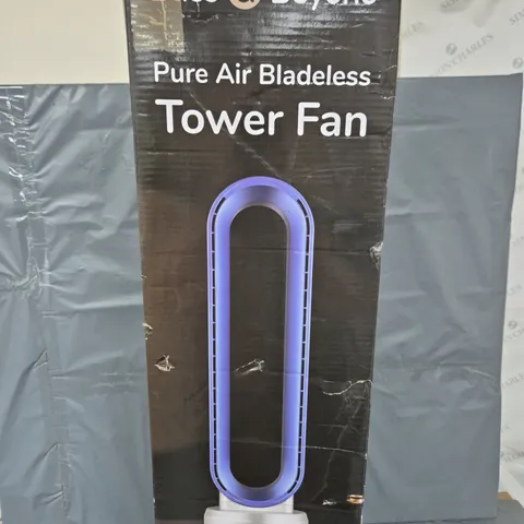 BOXED BLISS & BEYOND PURE AIR BLADELESS TOWER FAN IN WHITE/BLUE