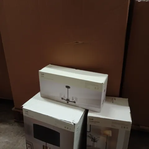 PALLET OF ASSORTED DESIGNER LIGHTING PRODUCTS TO INCLUDE;NESA TOUCH TABLE LAMP, CHARLESTON FLOOR LAMP,ERIN SEMI FLUSH CEILING FITTING
