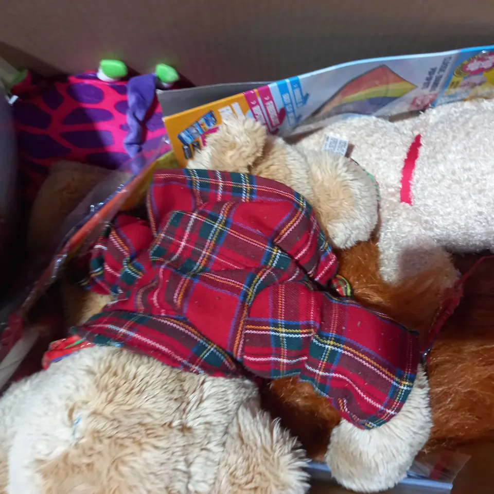 BOX OF APPROXIMATELY 10 ASSORTED TOYS AND GAMES TO INCLUDE LCD WRITING TABLET, CHAD VALLEY DREAM KINGDOM PRINCESS UNICORN, PET COLLECTION SAFARI ROPE TOY, ETC