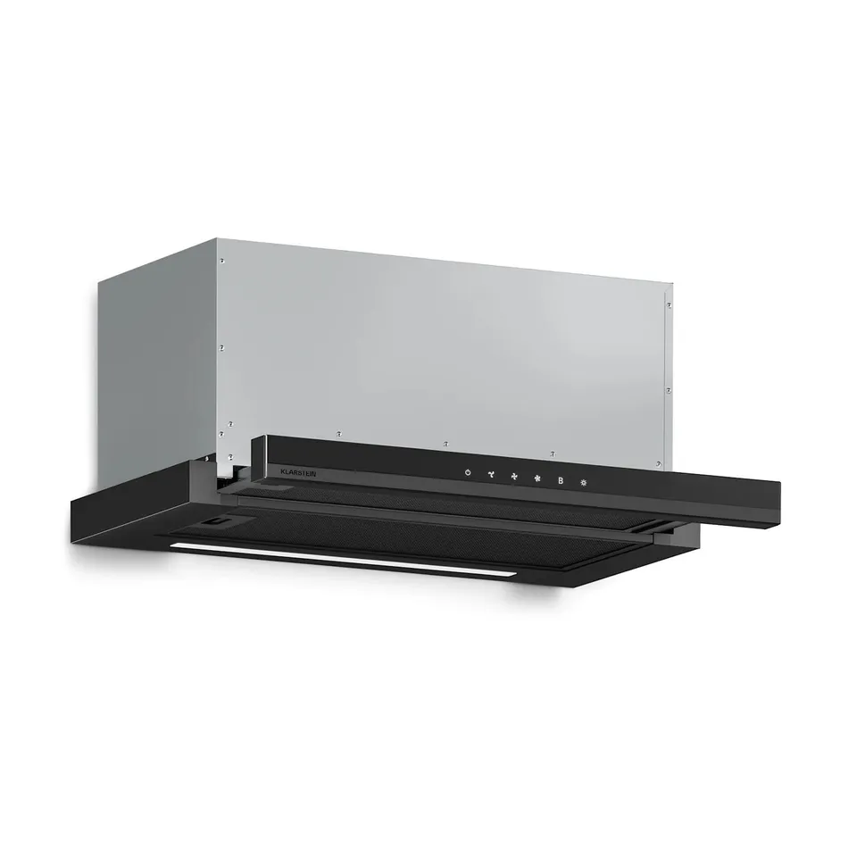 BOXED KLARSTEIN VELAIRE 60CM EXHAUST/RECIRCULATION TELESCOPIC COOKER HOOD BLACK