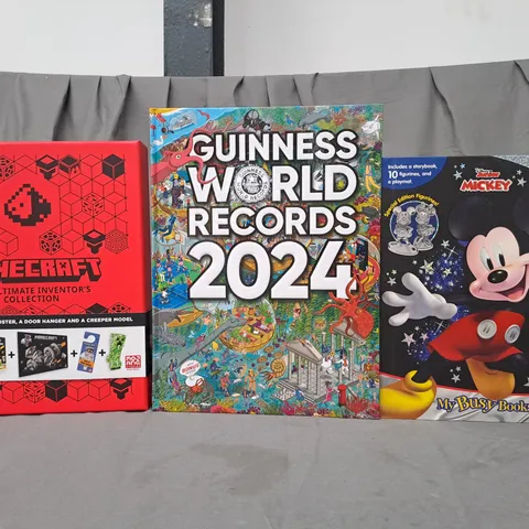 BOX OF APPROXIMATELY 10 ASSORTED BOOKS TO INCLUDE MINECRAFT THE ULTIMATE INVENTOR'S COLLECTION, GUINNESS WORLD RECORDS 2024, DISNEY JUNIOR MICKEY MY BUSY BOOKS, ETC