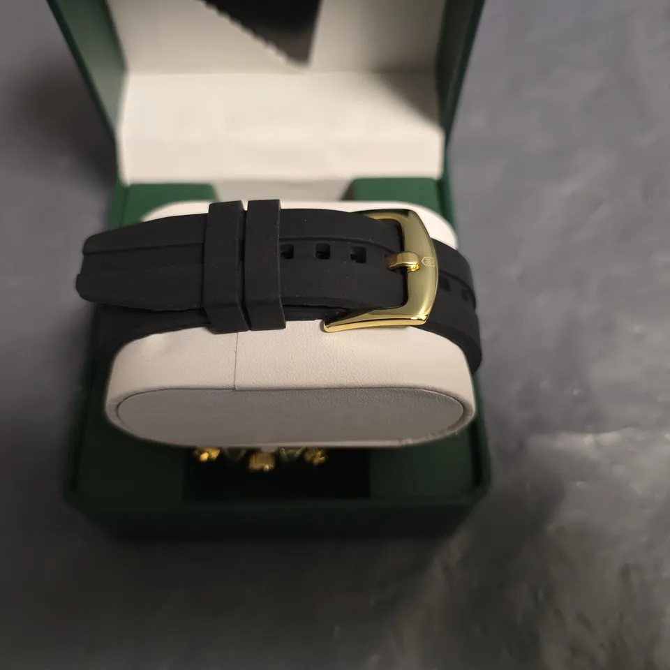 FRANK SCHMIDT GREEN DIAL GENTS WATCH WITH BLACK RUBBER STRAP IN BOX
