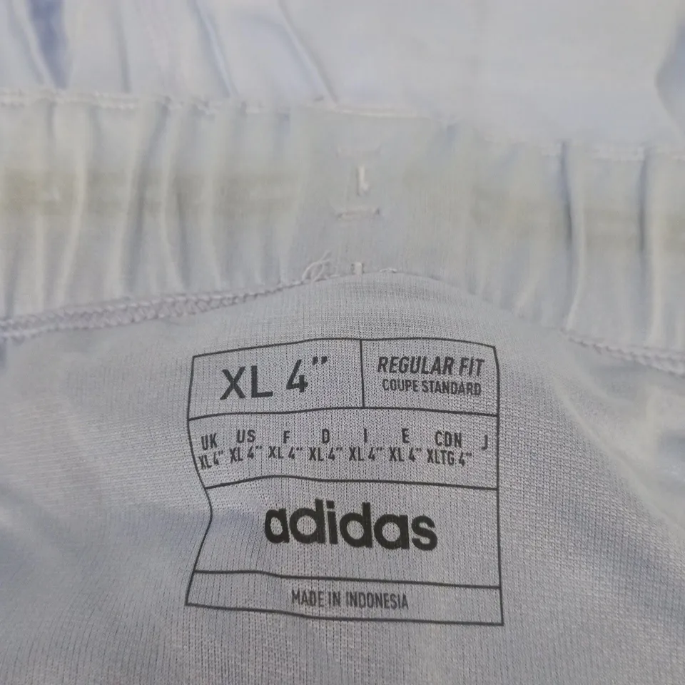 ADIDAS BLUE SHORTS – MEN’S XL 4"(TWO-TONE BLUE, 3-STRIPE DETAIL)