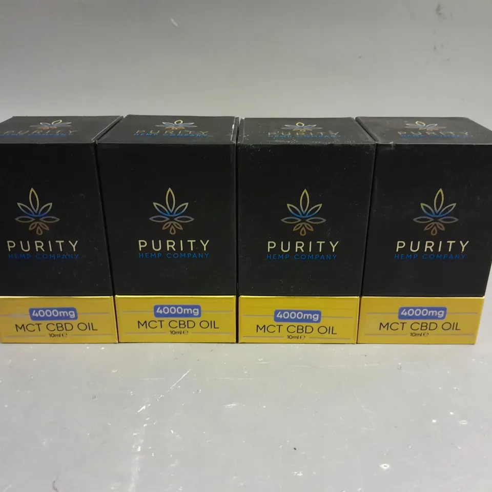 4 X BOXED PURITY HEMP COMPANY MCT CBD OIL - 4000MG - 4 X 10ML