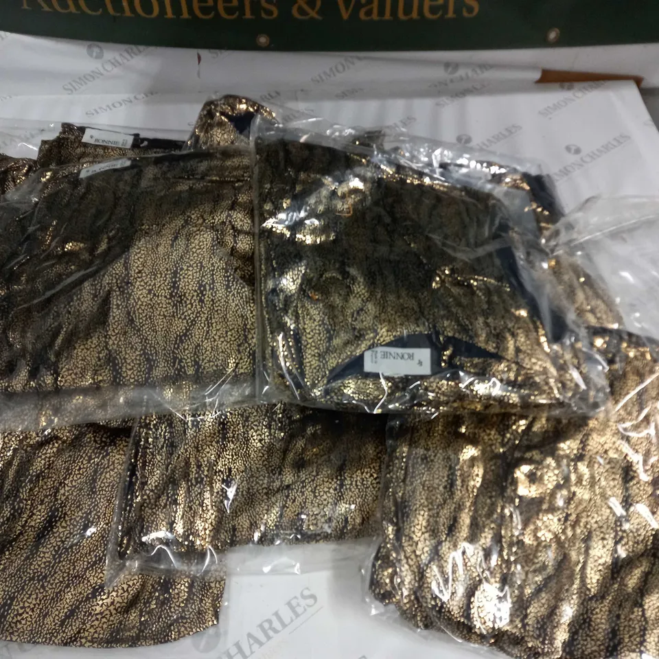 LOT OF 9 RONNIE GOLD SEQUIN DRESSES WITH SHOULDER PADS - SIZE UNSPECIFIED