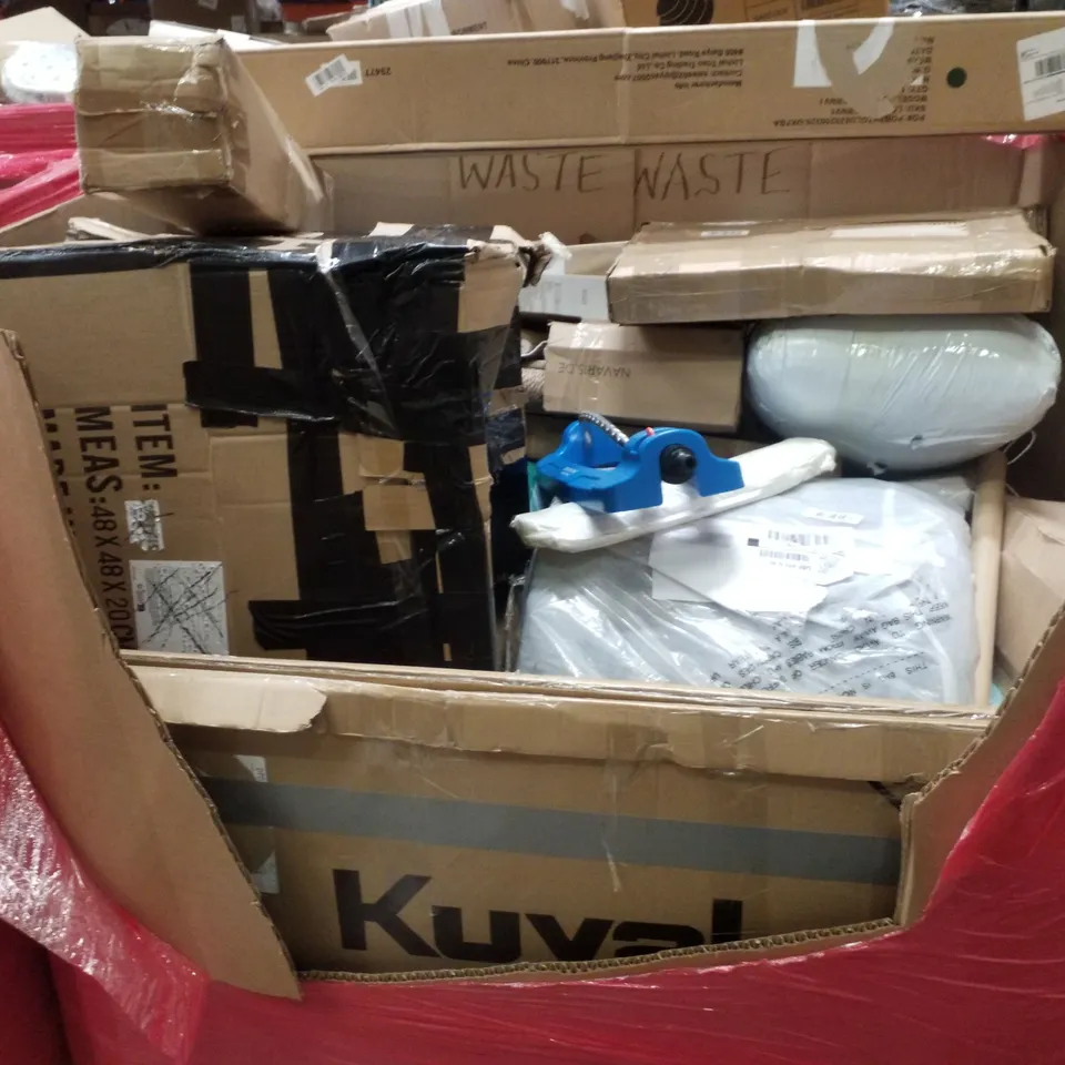 PALLET CONTAINING ASSORTED PRODUCTS INCLUDING CHAIR MAT FOR CARPETS, OSCILLATING SPRINKLER, CAT TREE, CLOTHES DRYING RACK & RETRACTABLE SAFTEY GATE 