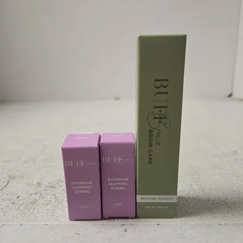 BUFF BROWS EYEBROW MAPPING STRING (2 X 30M) & BROW CARE RESTORE MASQUE (30ML) – SET OF 3