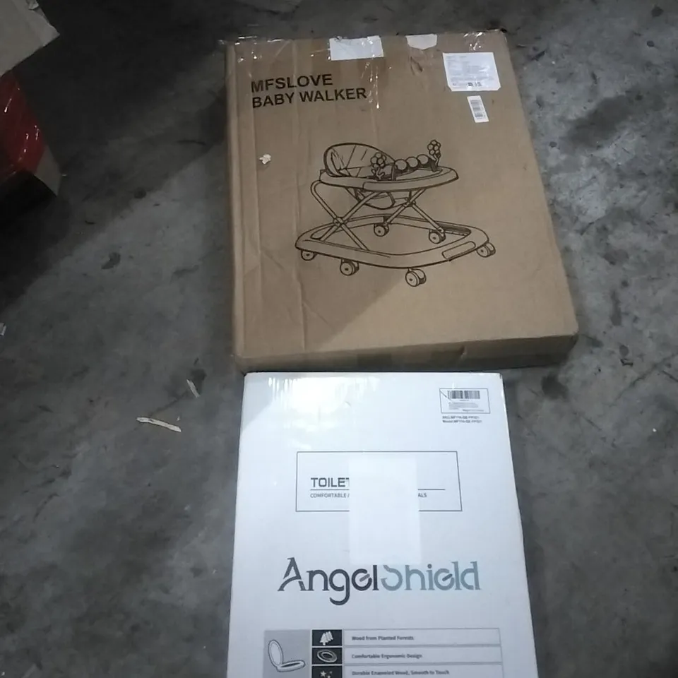PALLET OF ASSORTED ITEMS TO INCLUDE; BABY WALKER, TOILET SEAT