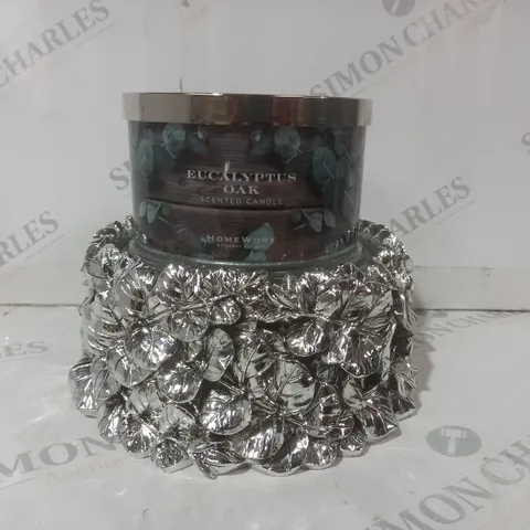 HOMEWORX BY HARRY SLATKIN EUCALYPTUS OAK SCENTED CANDLE W. SILVER EFFECT PLATFORM