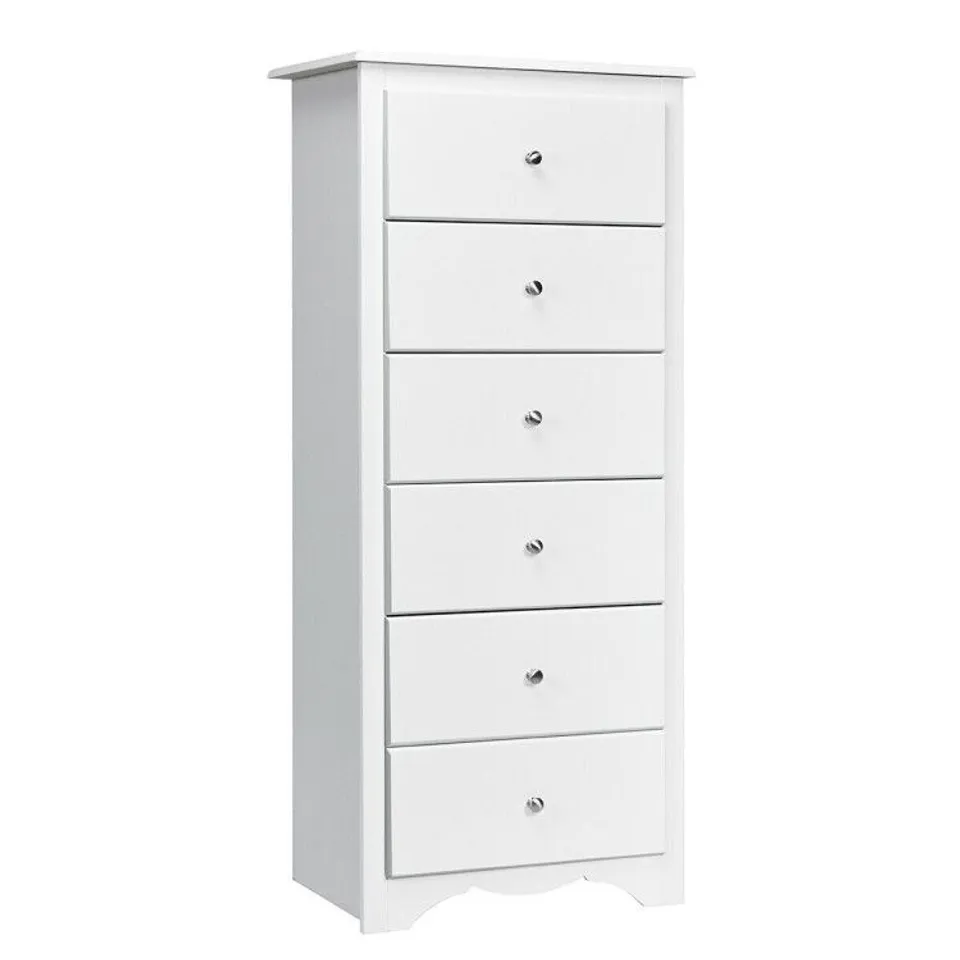 BOXED COSTWAY CHEST OF DRAWERS FREE STANDING 6 DRAWERS WOODEN STORAGE CABINET W/ METAL HANDLES - WHITE