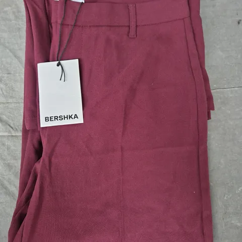 BERSHKA WIDE LEG TROUSERS IN BURGUNDY SIZE UK 12