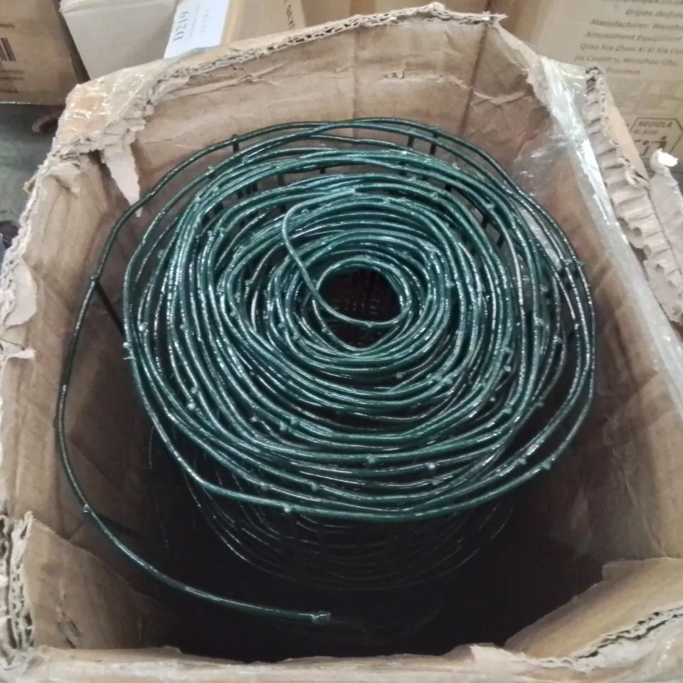 BOX CONTAINING LARGE ROLL OF METAL FENCING/CHICKEN WIRE