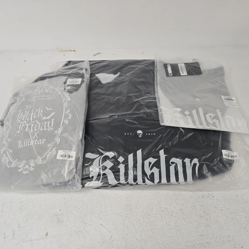 LOT OF APPROXIMATELY 16 BRAND NEW KILLSTAR ITEMS TO INCLIDE ZOSMIE JACKETS, DARK AURA CLOAKS AND BIKINI BOTTOMS - VARIOUS SIZES