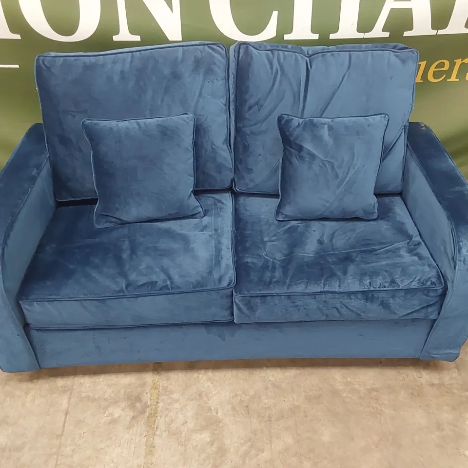 QUALITY DESIGNER BLUE VELVET SOFA BED