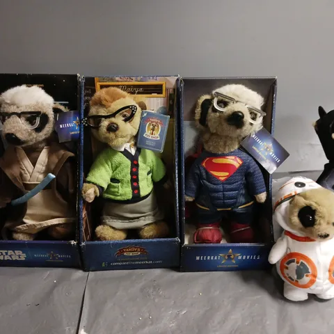 BOX OF APPROXIMATELY 5 COMPARETHEMEERKATS TO INCLUDE - BATMAN, SUPERMAN , OBI-WAN KENOBI ETC