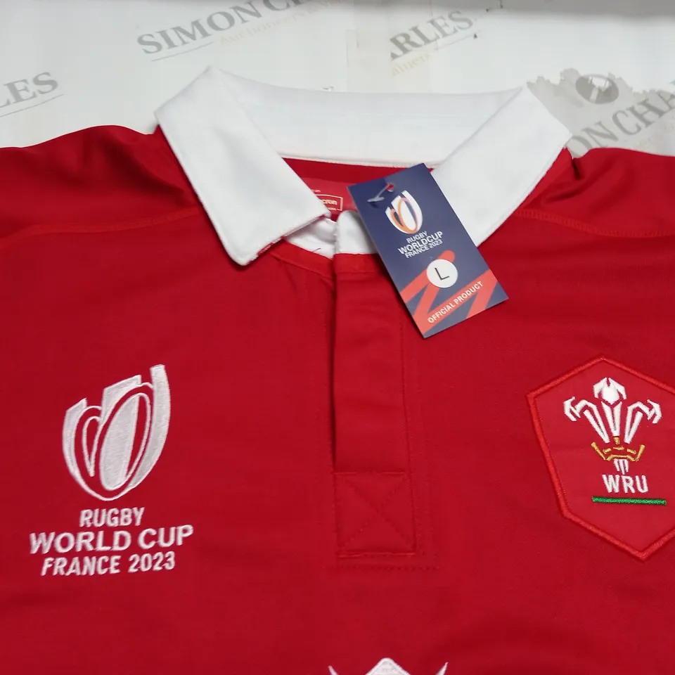 WRU MACRON RED RUGBY SHIRT - L