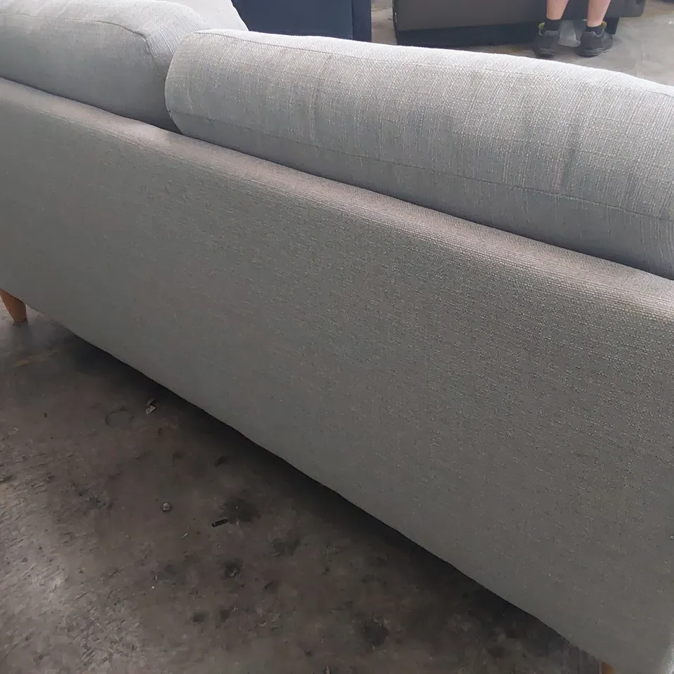 DESIGNER THREE SEATER SOFA GREY FABRIC WITH BOLSTER CUSHIONS 