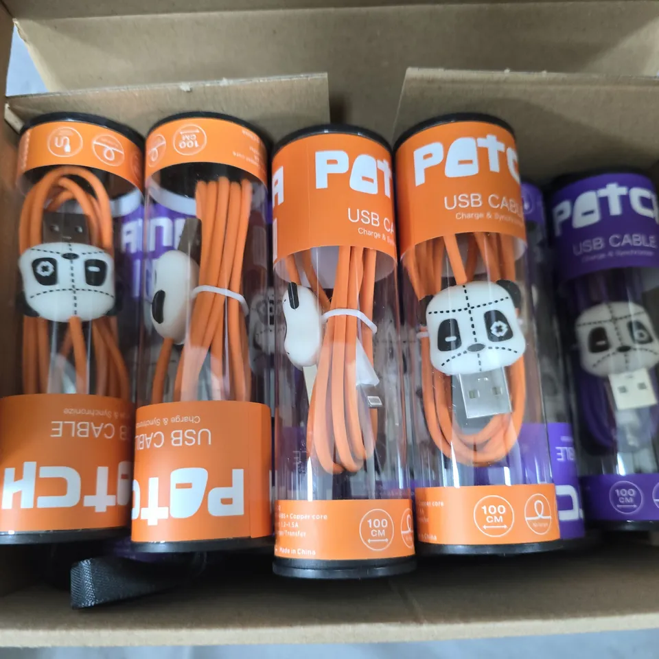 APPROXIMATELY 20 ASSORTED PATCH USB LIGHTNING CONNECTORS CABLES TO INCLUDE ORANGE, PURPLE, NAVY & BLACK VARIATIONS 