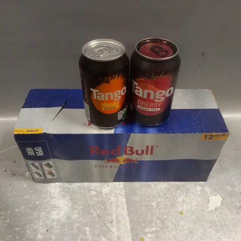 RED BULL ENERGY DRINK 12 PACK 250ML AND SIX ASSORTED TANGO CANS TO INCLUDE CHERRY AND ORANGE