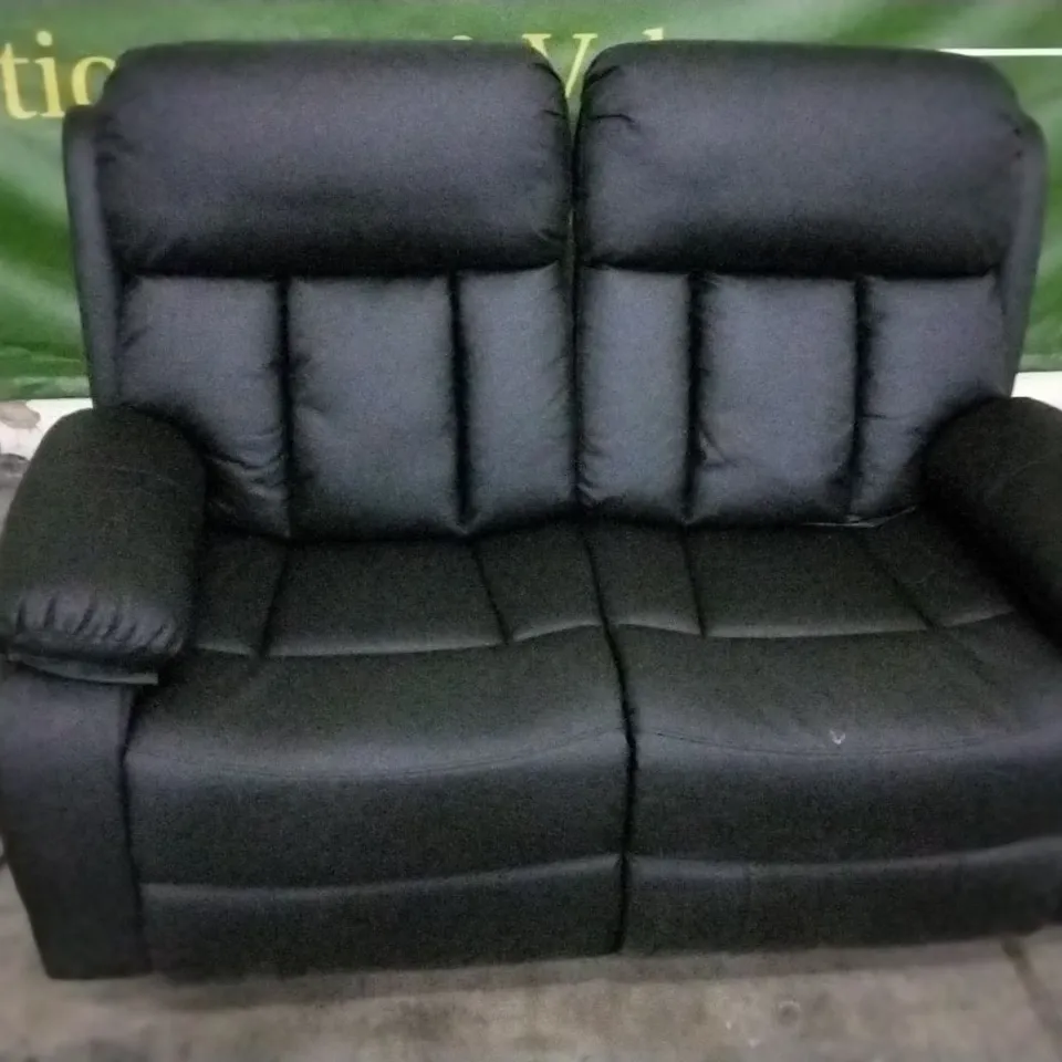 QUALITY DESIGNER BLACK LEATHER MANUAL RECLINER 2 SEATER SOFA