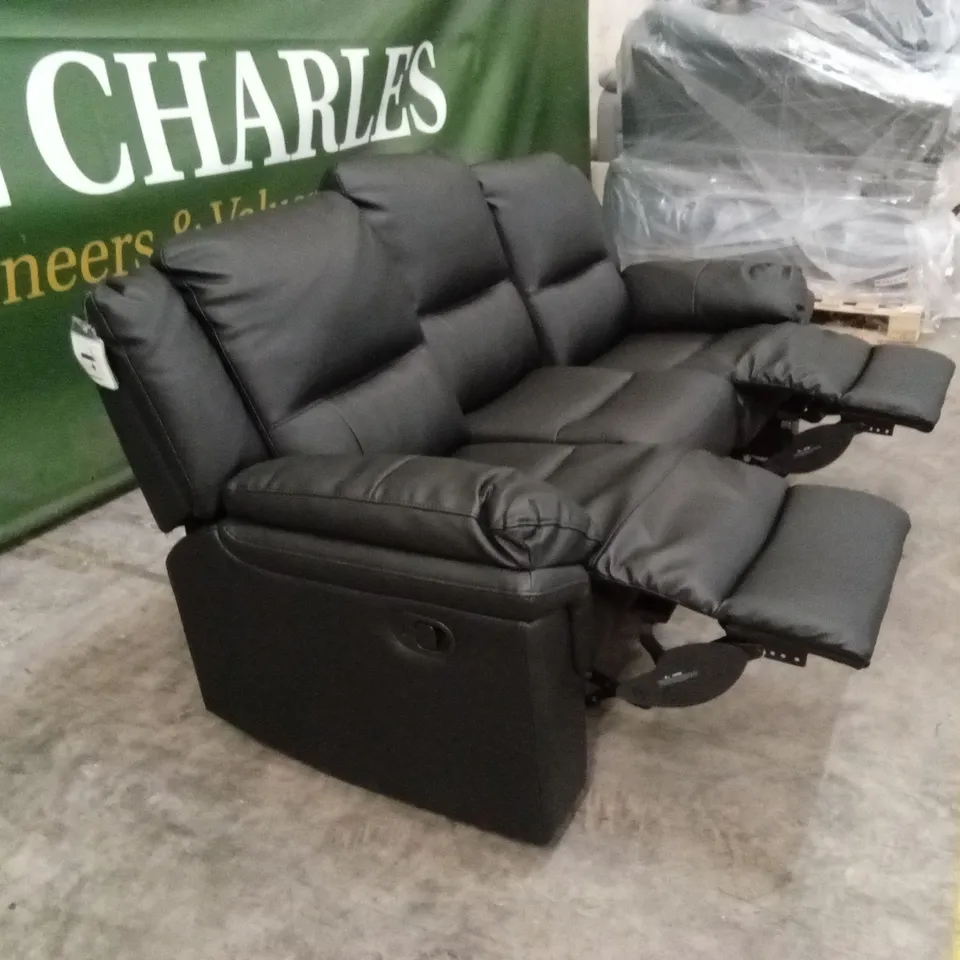 ALBION LUXURY FAUX LEATHER 3 SEATER HIGH BACK MANUAL RECLINER SOFA - BLACK RRP £749