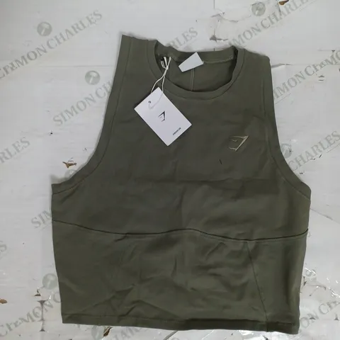 GYMSHARK REST DAY COTTON CONTOUR TANK IN GREEN SIZE L
