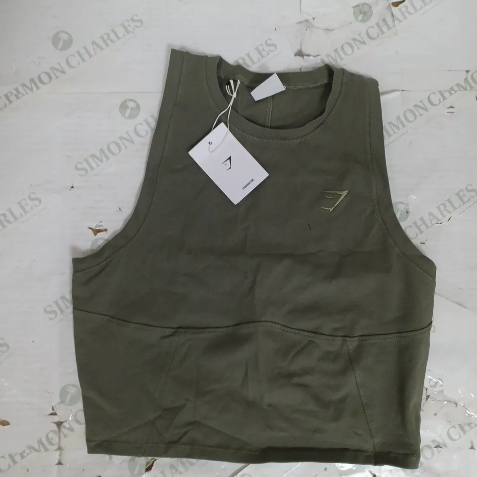 GYMSHARK REST DAY COTTON CONTOUR TANK IN GREEN SIZE L