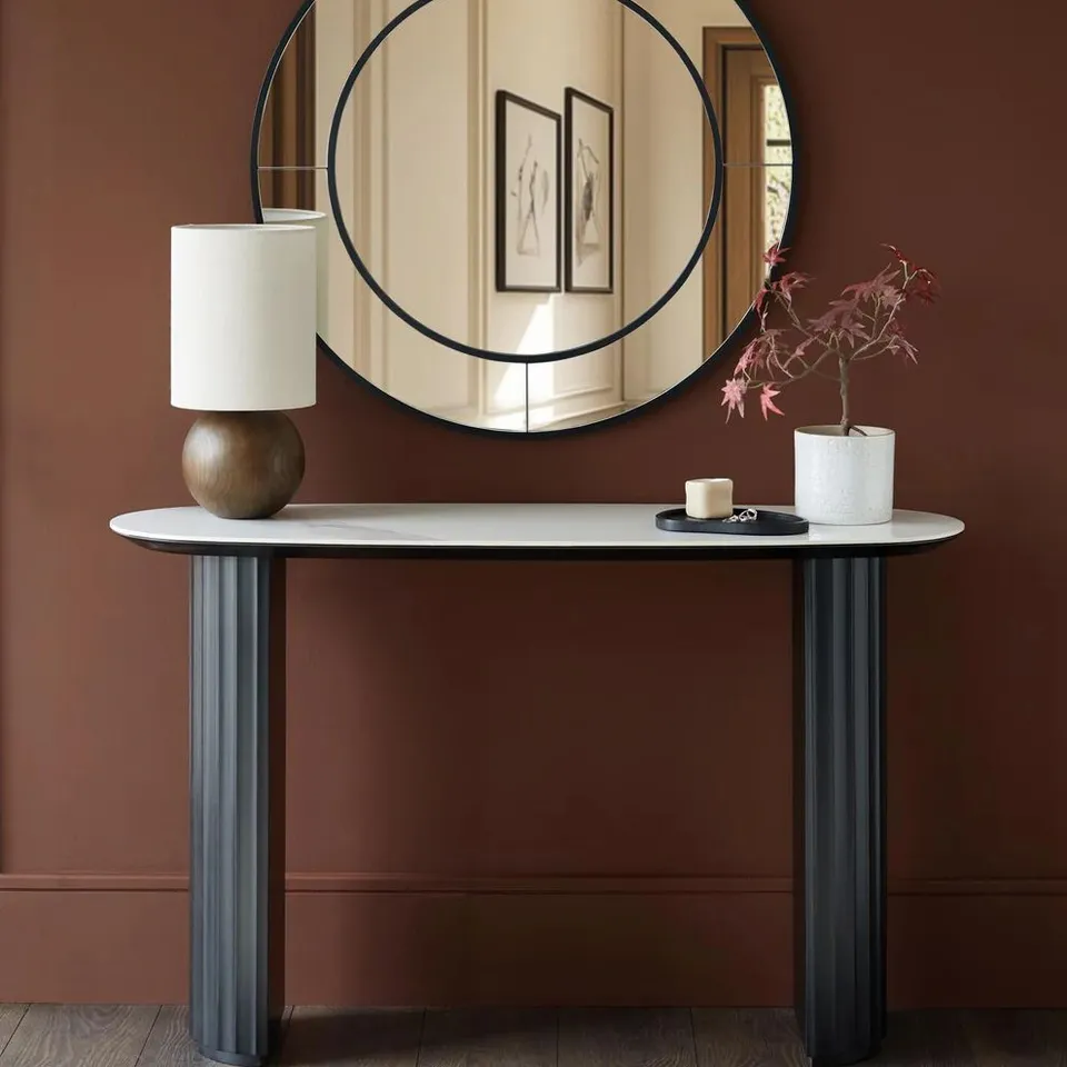 BOXED DANETT HANNE WHITE CERAMIC CONSOLE TABLE (2 BOXES)