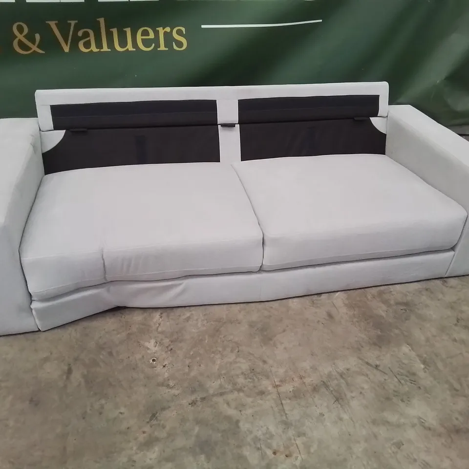 DESIGNER  THREE SEATER SOFA LIGHT GREY FABRIC