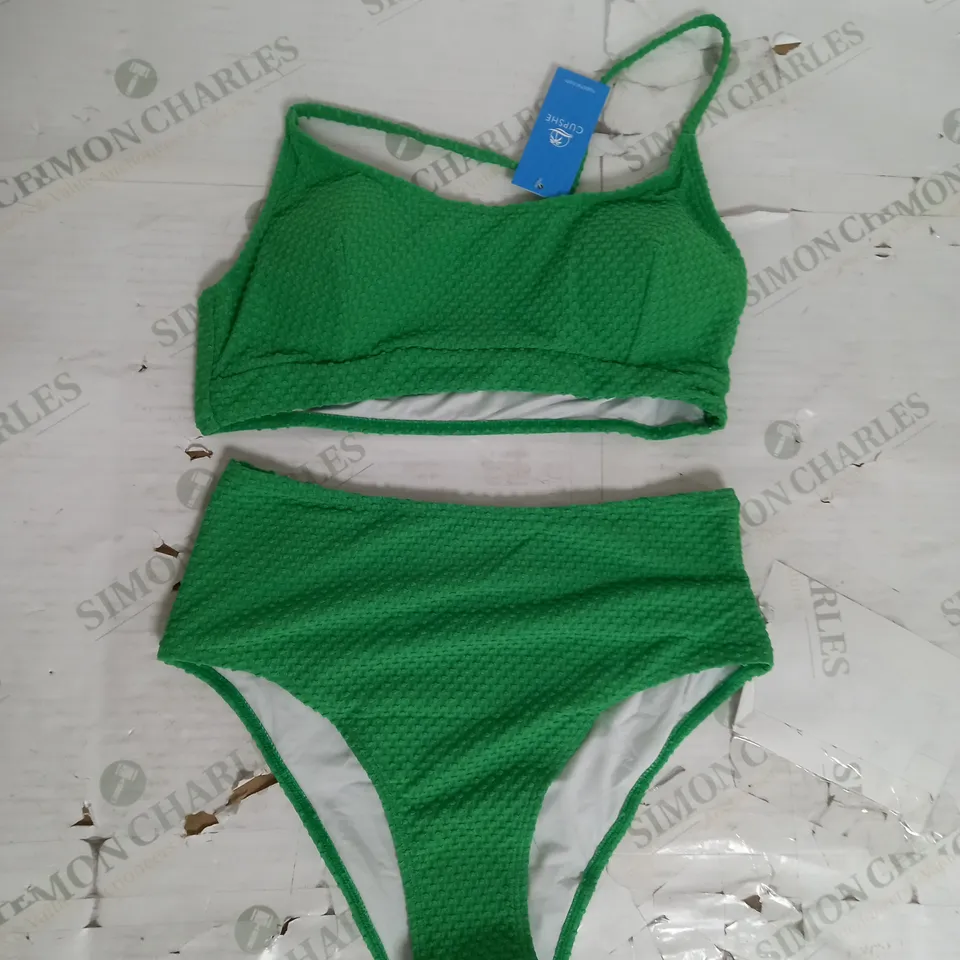 CUPSHE HIGH WAIST DOBBY BIKINI IN BRIGHT GREEN SIZE S