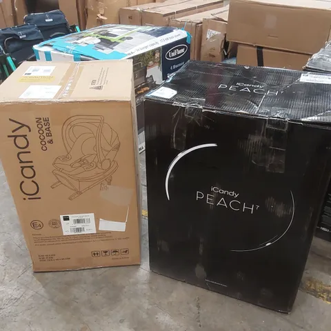 BOXED ICANDY PEACH 7 STROLLER, CARRY COT, COCOON CAR SEAT & BASE - BLACK EDITION (2 BOXES)
