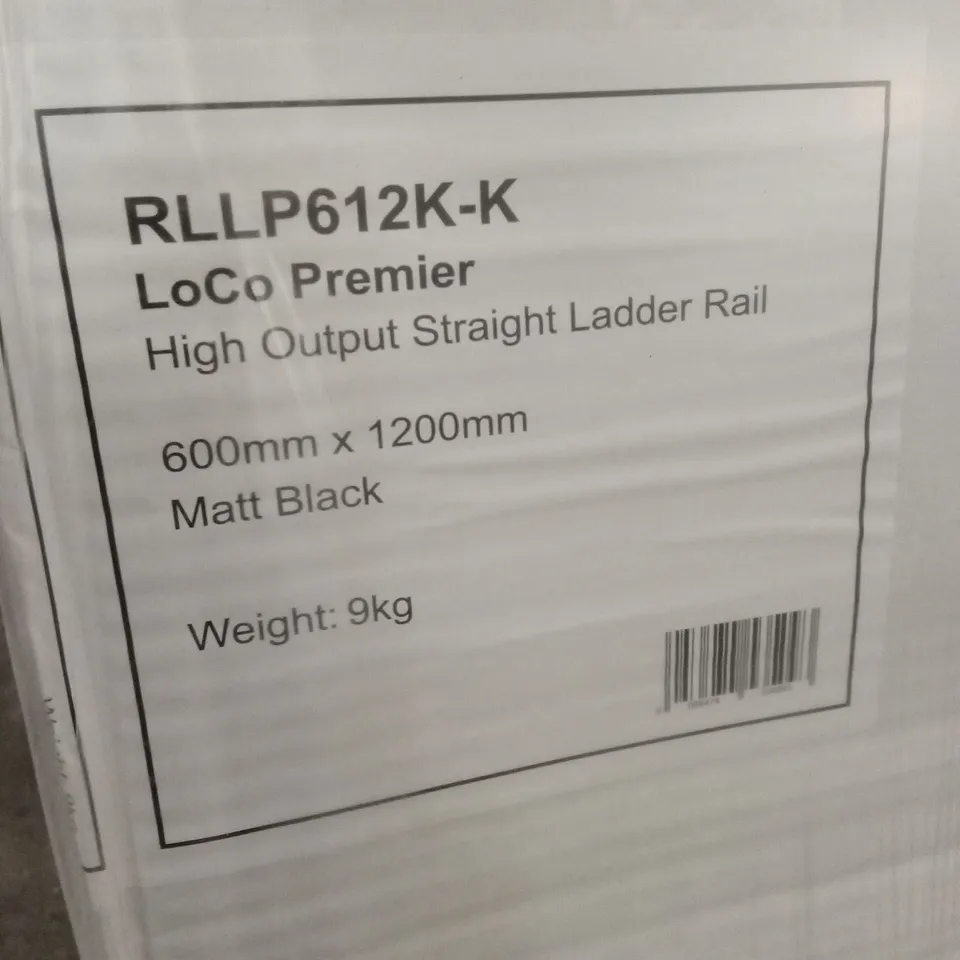 BOXED LOCO PREMIER HIGH OUTPUT STRAIGHT LADDER TOWEL RADIATOR, MATT BLACK - 600 x 1200mm