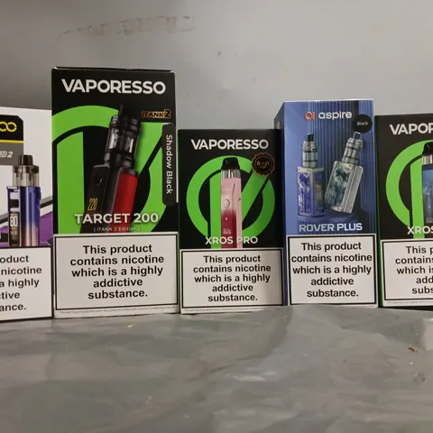 BOX OF APPROXIMATELY 16 E-CIGARETTES TO INCLUDE VOOPOO, VAPORESSO, ASPIRE 