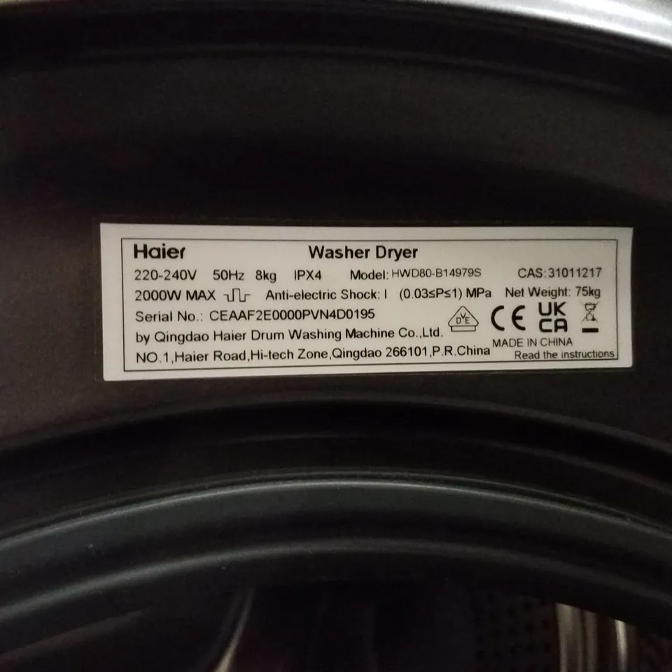 HAIER HWD80-B14979S FREESTANDING WASHER DRYER, DIRECT MOTION AND LED DISPLAY, 1400RPM, 8KG/5KG LOAD, GRAPHITE COLLECTION ONLY 