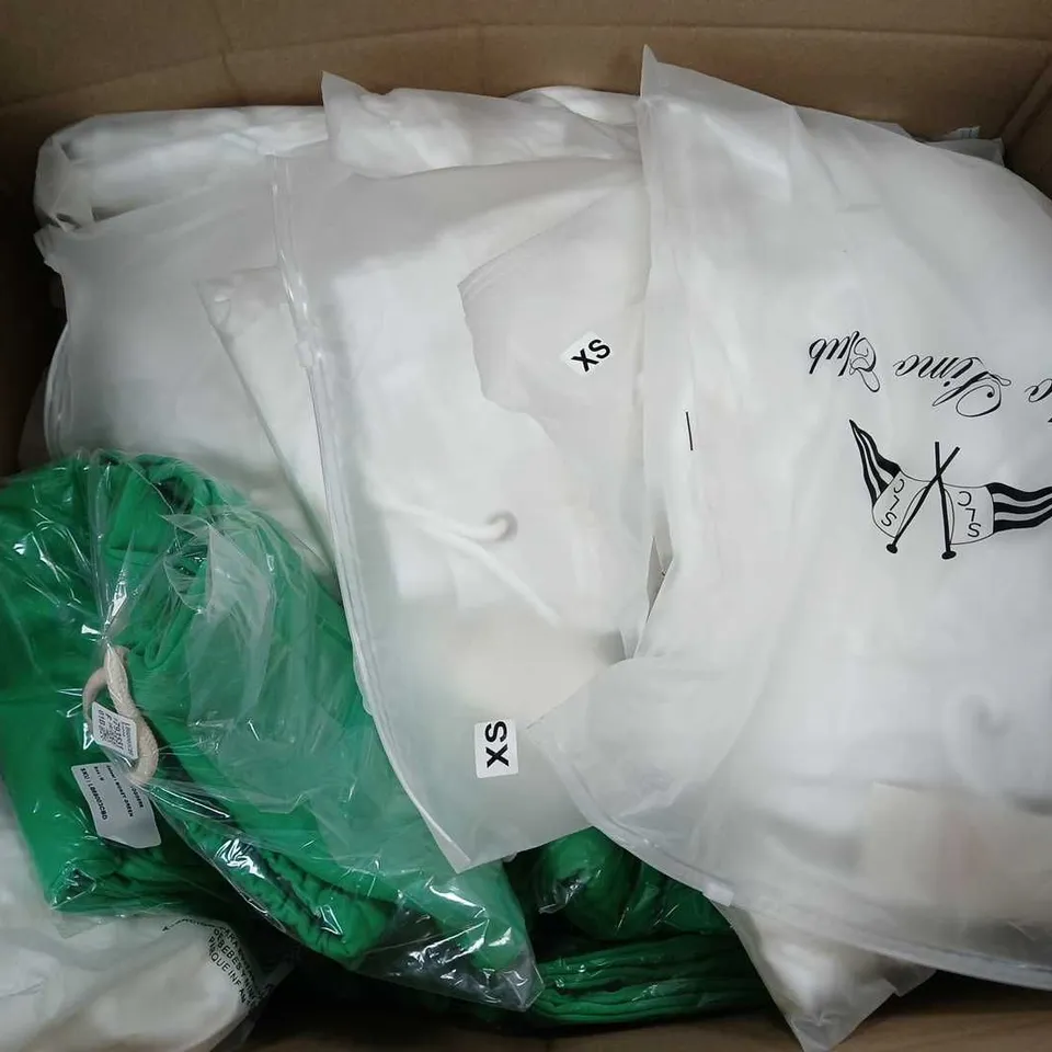 LARGE BOX OF ASSORTED LIMO BOYZ CLOTHING TO INCLUDE SHORTS, PANTS, AND CAPS ETC. 