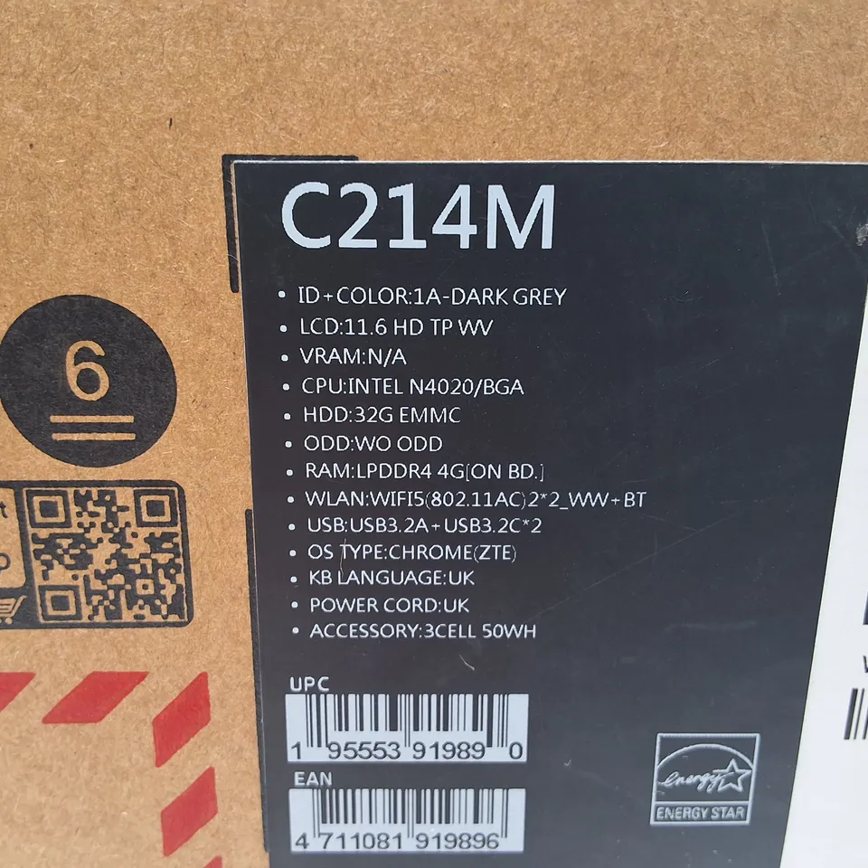 BOXED ASUS CHROMEBOOK C214M LAPTOP IN DARK GREY