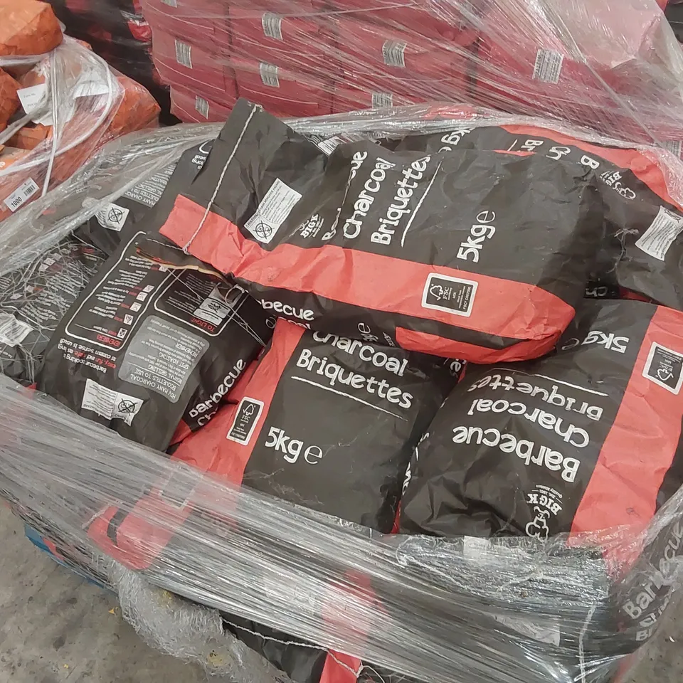 PALLET CONTAINING A LARGE QUANTITY OF CHARCOAL BRIQUETTE BAGS 