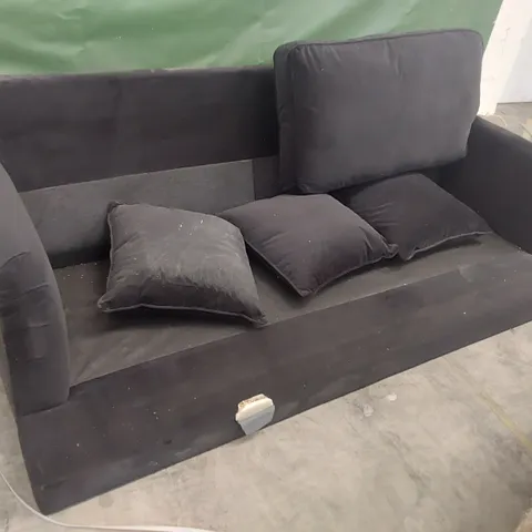 DESIGNER THREE SEATER SOFA BLACK PLUSH FABRIC