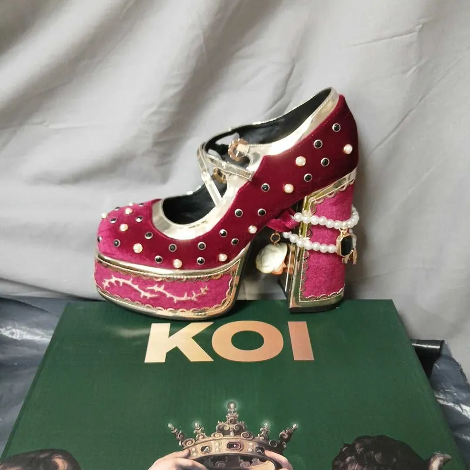 KOI BOLEYN'S VENGEANCE HEELS, RED VELVET, UK7