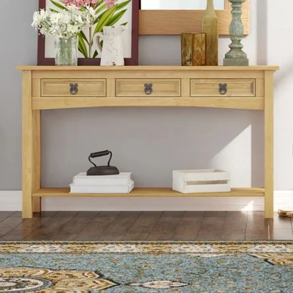 BOXED DODGE  3 DRAWER CONSOLE TABLE IN SOLID PINE WOOD 