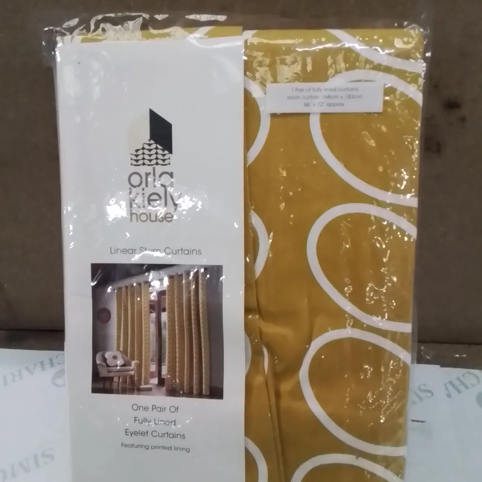 BAGGED ORLA KIELY HOUSE LINEAR STEAM CURTAINS 66" X 72"  -YELLOW-