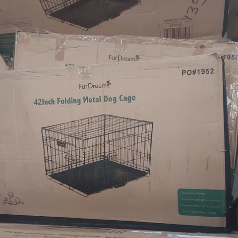 BOXED 42 INCH FOLDING METAL DOG CAGE
