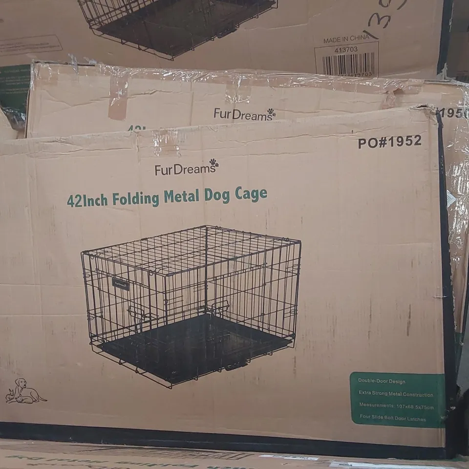 BOXED 42 INCH FOLDING METAL DOG CAGE